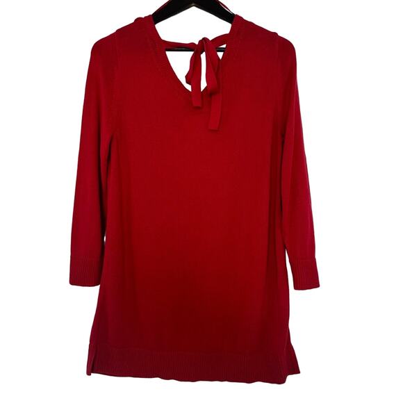 Talbots 100% Cotton Pima Double V Tie Back Sweater Medium Red Holiday Christmas - Picture 2 of 7